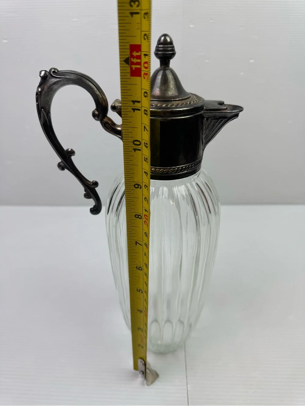 VTG Sheraton Italy Glass Decanter Silver Plate Lid Claret Wine Pitcher Carafe 12